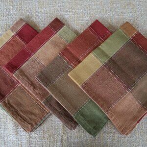Linens N Things Fall Plaid Cotton Blend Table Napkins Set of 4